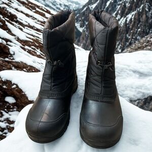 Ozark Trail Mens Black Quilted Nylon Rubber Shell Winter Snow Boots Size 7